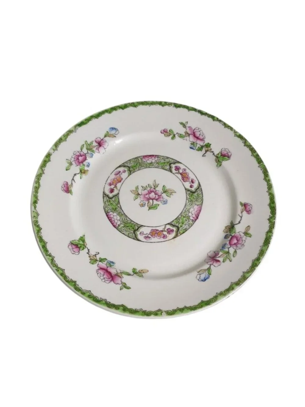 Anchor China Plate and Bowl Pink Green Floral Pattern Bone China England Vintage